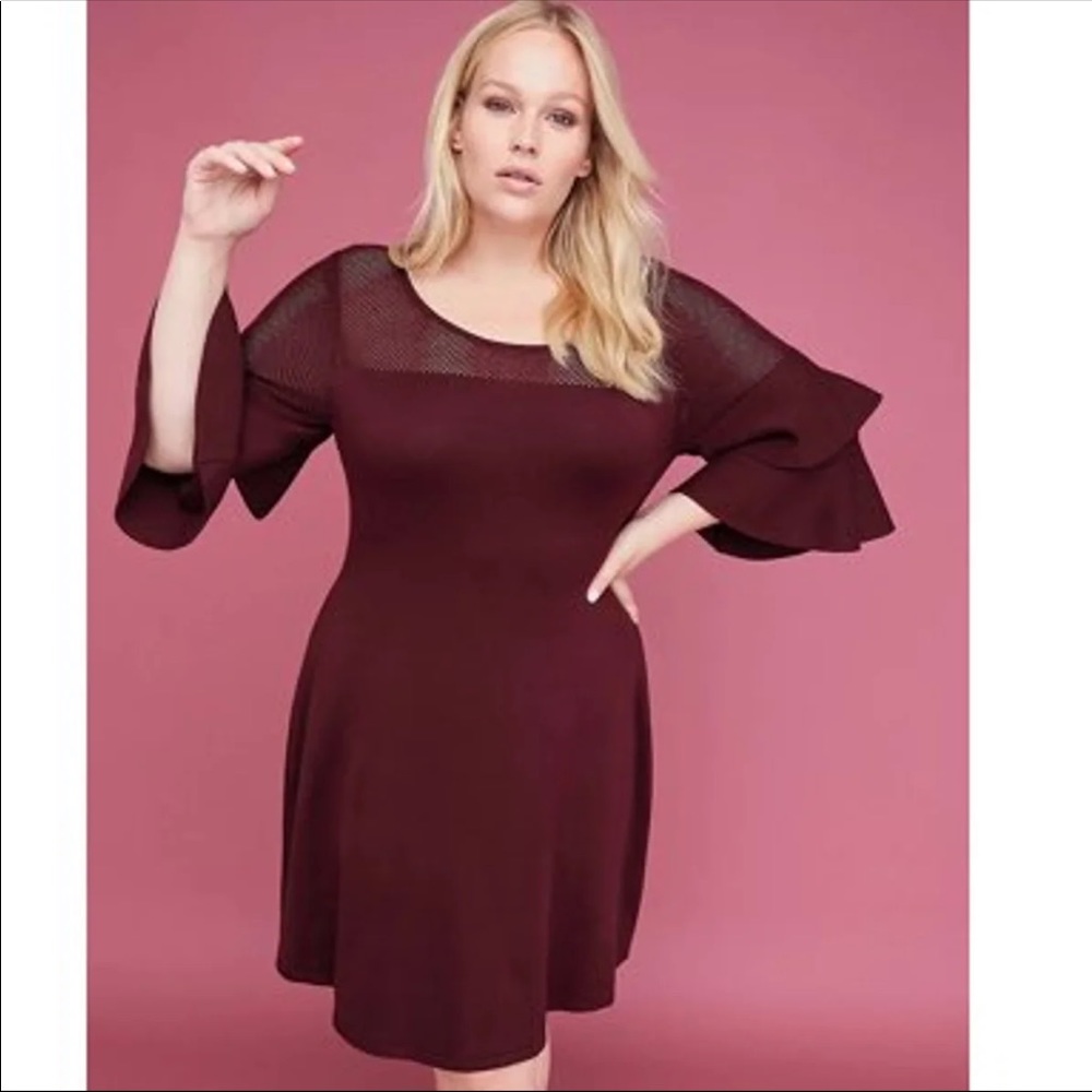 Lane Bryant Double Ruffle-Slv Burgundy Dress 18/20